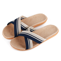 Four Seasons Linen Slippers for Men Spring and Autumn Couples Home Wooden Floor Indoor Sandals Soft Sole Non-Slip Cotton and Linen Slippers for Women