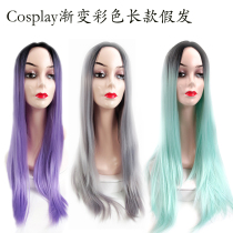 cosplay Long Straight Ombre Grey Synthetic Hair gradient wig headgear