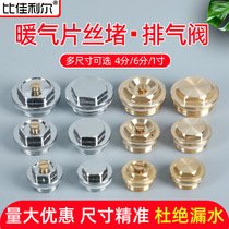 Radiator household exhaust valve pure copper steel heater sewage leakage vent valve wire plug 4 minutes 6 minutes 1 inch package