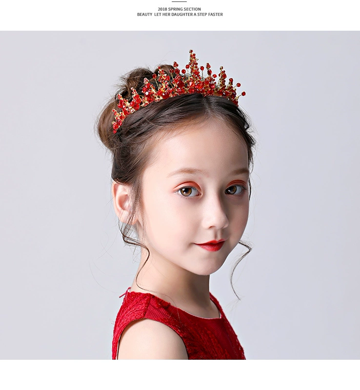 Trẻ em Vương miện Mũ đỏ Cô gái tóc Phụ kiện Công chúa Crystal Crown Hoa Cô gái Băng Lãng mạn Sinh nhật Hosting Hiệu suất cài tóc cô dâu