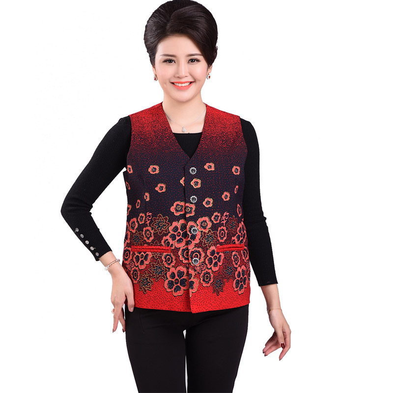 Phụ nữ trung niên và người cao tuổi vest mùa xuân và mùa thu mỏng đoạn ngắn cộng với kích thước cộng với mẹ béo mà không có cổ áo vest bà nội vest áo kiểu nữ đẹp 2021