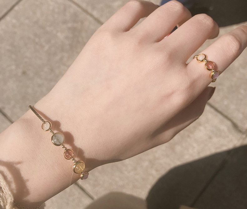 Trang sức BO Đá tự nhiên Lucky Crystal Ring Circle 14k Gói Vàng Amethyst Dâu tây Crystal Bracelet 029 vòng tay trầm hương