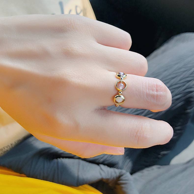 Trang sức BO Đá tự nhiên Lucky Crystal Ring Circle 14k Gói Vàng Amethyst Dâu tây Crystal Bracelet 029 vòng tay trầm hương