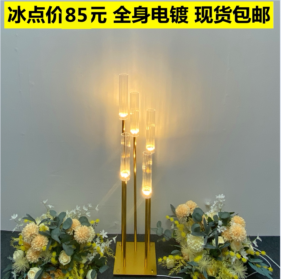 New Pint Plated Golden Road Lead Wedding Road Leading Light Steps High Rise Candleholder Road Lead T Table Arrangement Road Leading Decorative Lights