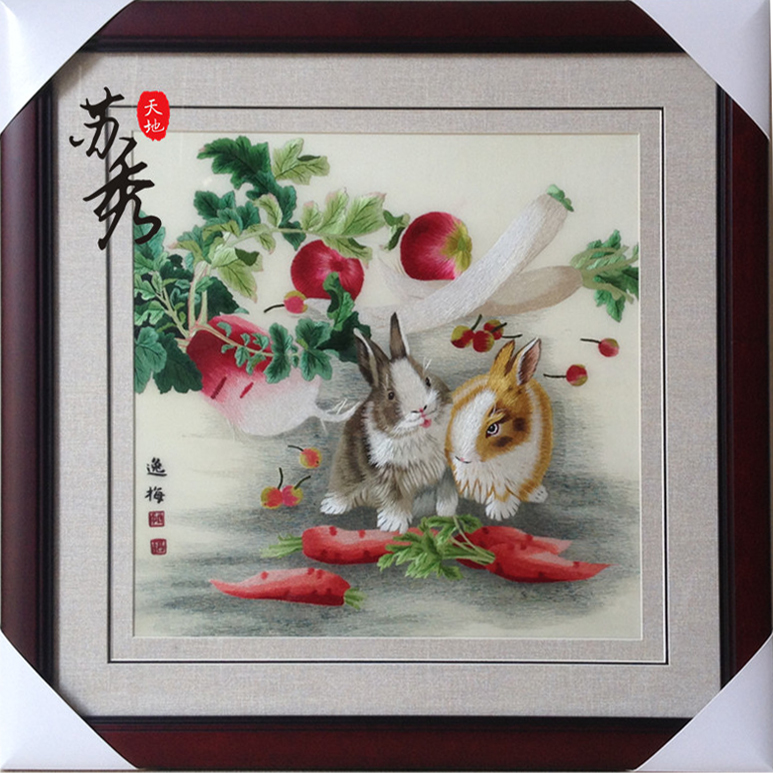 Su Embroidery Embroidered Finished Dining Hall Hung Painting Roperin Rabbit Living Room Xuanguan Family Decoration Modern Chinese Sofa Background