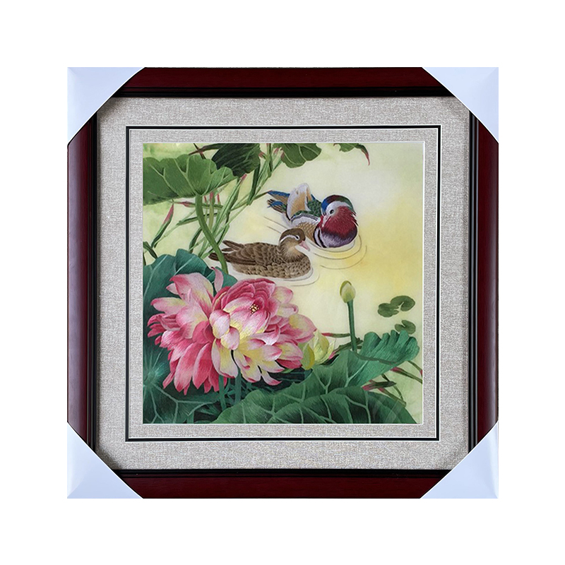Lotus handmade brand Su embroidery embroidery finished product good fit bedroom hanging painting mandarin duck sending friend wedding gift painting mandarin