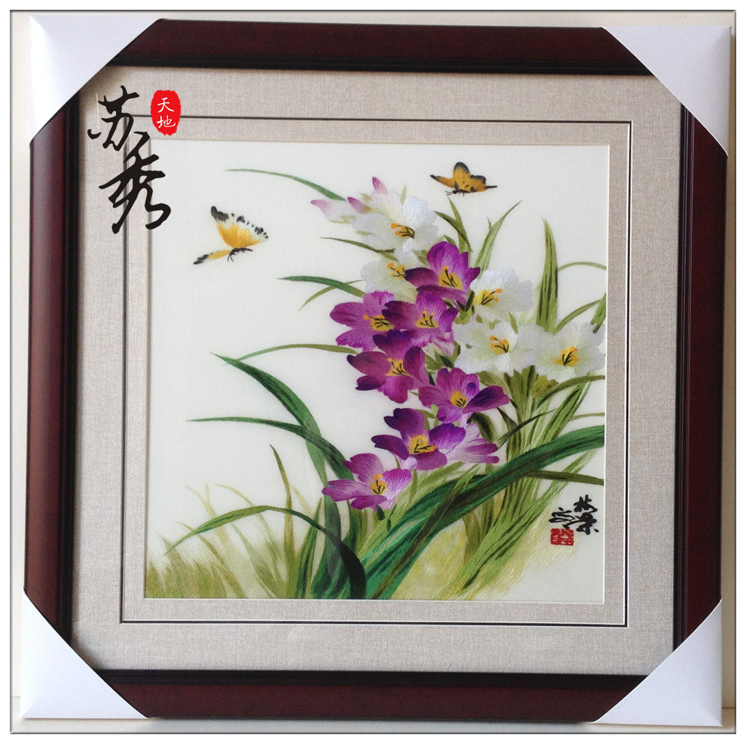 Suzhou Embroidery Suembroidery Finished Product Hung Painting Living Room Decoration Pure Handmade Sofa Wall Mural Orchid Bedroom