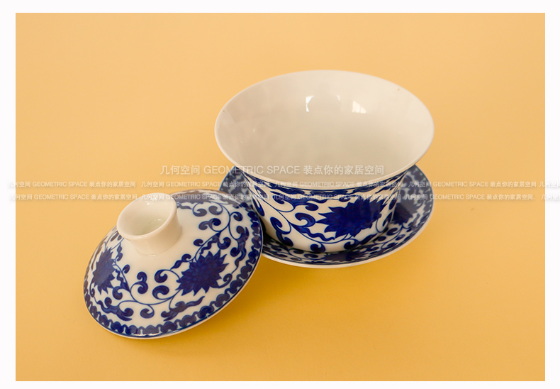 Restoring ancient ways of jingdezhen blue and white porcelain tureen only three cups of tea ware bowl kung fu hand grasp the teapot tea cups