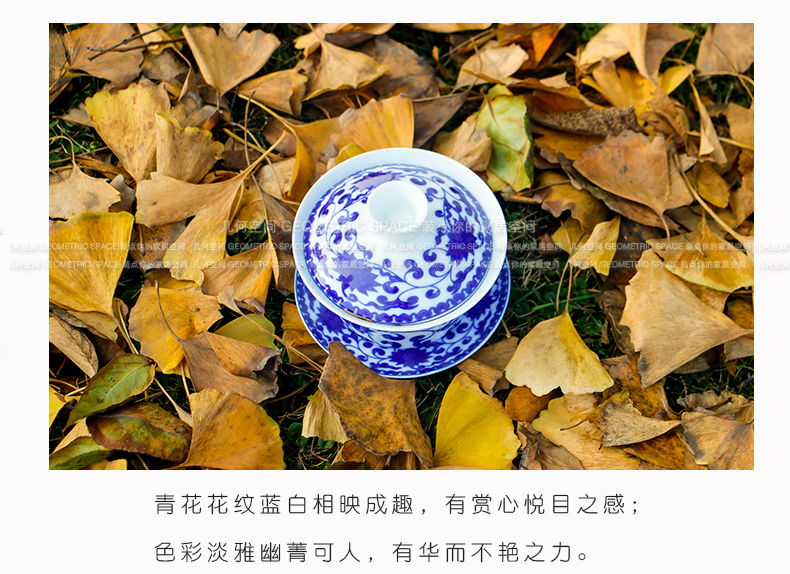 Restoring ancient ways of jingdezhen blue and white porcelain tureen only three cups of tea ware bowl kung fu hand grasp the teapot tea cups