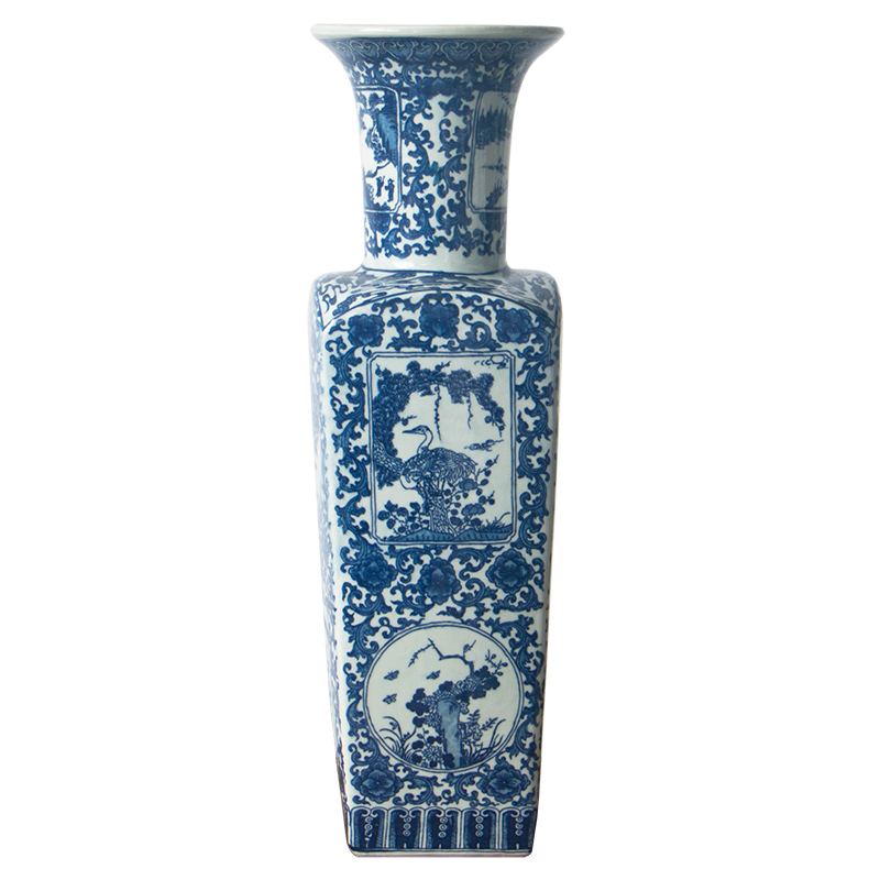 Chinese style classical geometry space where sky is blue and white porcelain vase branch lotus flower implement sitting room study furnishing articles