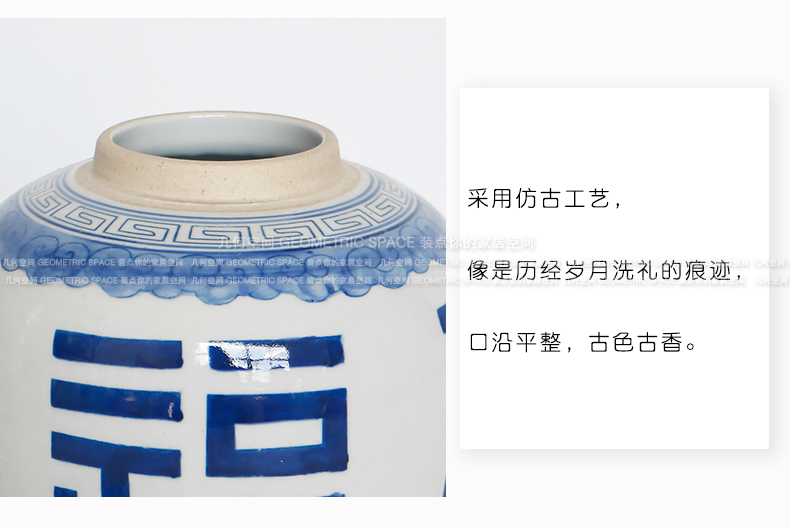 Chinese style restoring ancient ways is blue and white live long and proper storage tank of pottery and porcelain antique do old porcelain tea room porch rich ancient frame furnishing articles