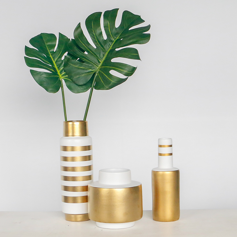 Nordic light creative key-2 luxury golden circle ceramic flower vases, flower arranging flower implement home sitting room adornment table furnishing articles
