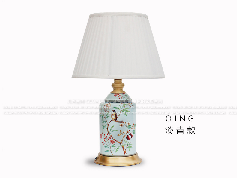 American pastoral bedroom nightstand furnishing articles creative study of new Chinese style living room full of copper decoration painting of flowers and ceramic lamp