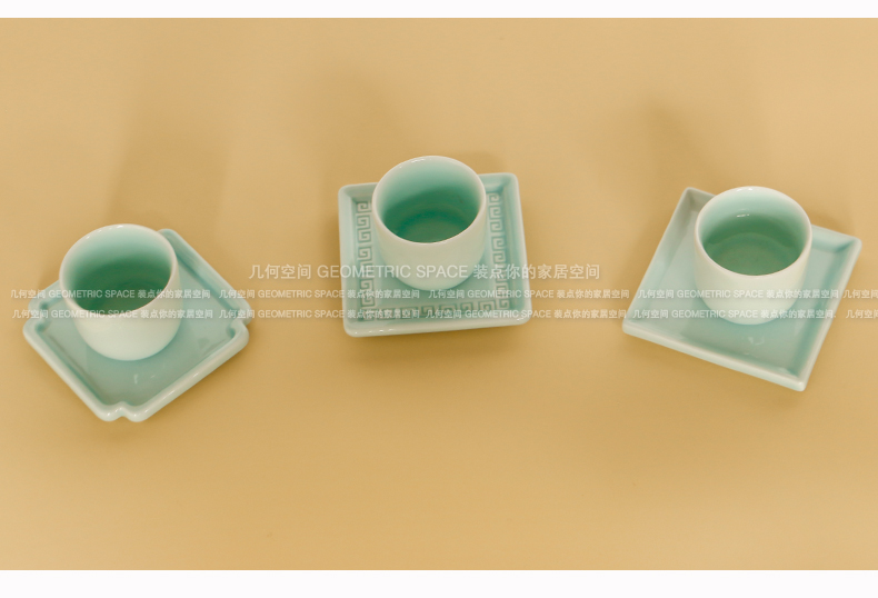 Geometric space ceramic small cup mat insulation cup eat mat creative view window design tea saucer saucer