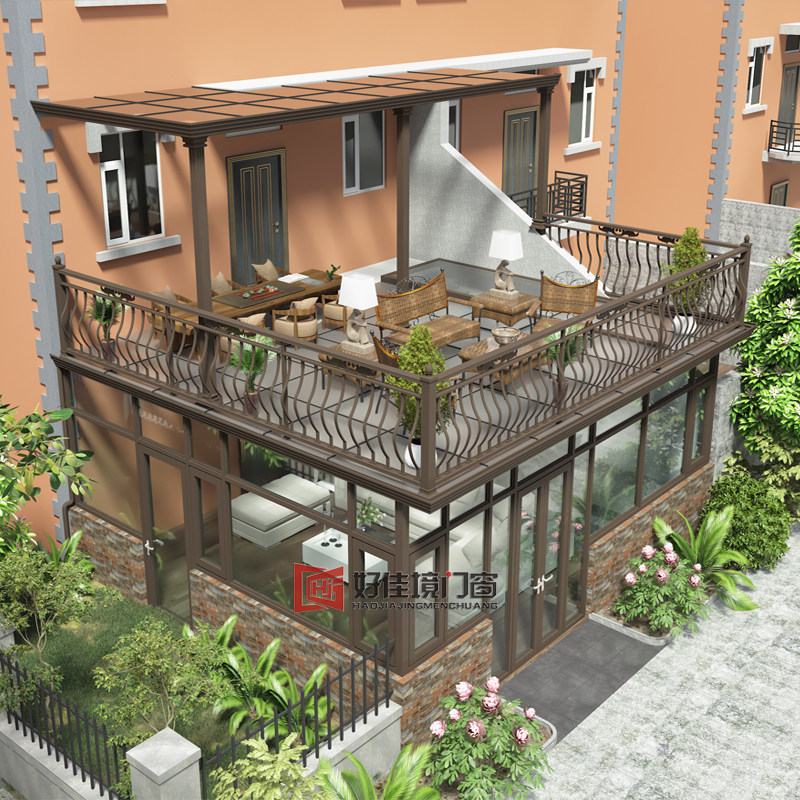 Villa Central European platform greenhouse terrace broken bridge aluminum alloy door and window seal balcony customized glass room