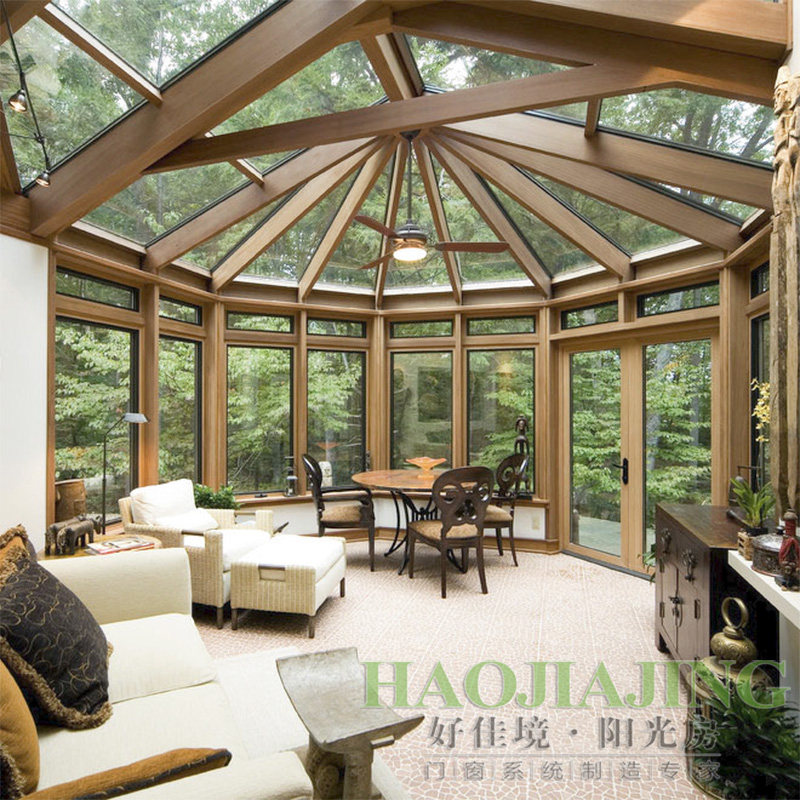 Villa Central European Style Garden Aluminum Clad Wood Greenhouse Triple Glass Broken Bridge Aluminum Doors And Windows Seal Balcony Villa Custom