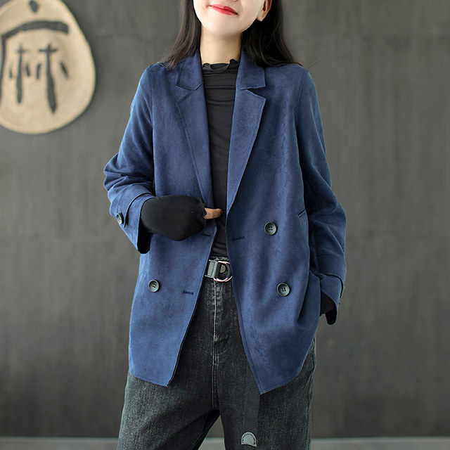 Buckskin velvet jacket women's 2023 new spring and autumn Korean version loose all-match fashion age-reducing suit collar long-sleeved top