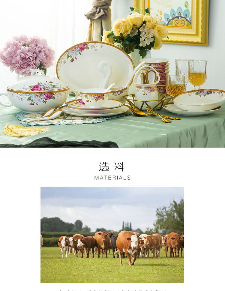 [DIY] Jingdezhen bộ đồ ăn bằng gốm xương Trung Quốc ăn món ăn kết hợp hộ gia đình Trung Quốc tươi phù hợp với bát - Đồ ăn tối dĩa inox