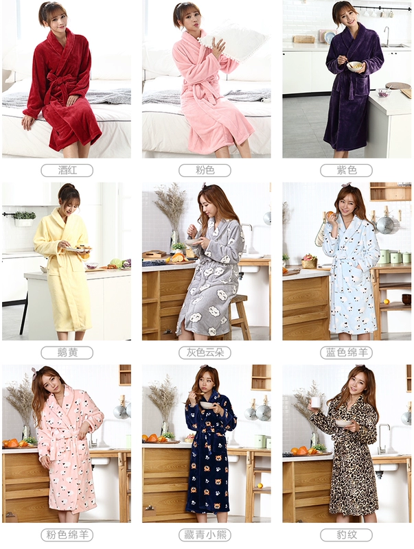 Áo ngủ nữ mùa thu và mùa đông san hô lông cừu đồ ngủ nam dày lên yukata gợi cảm flannel vài áo choàng tắm