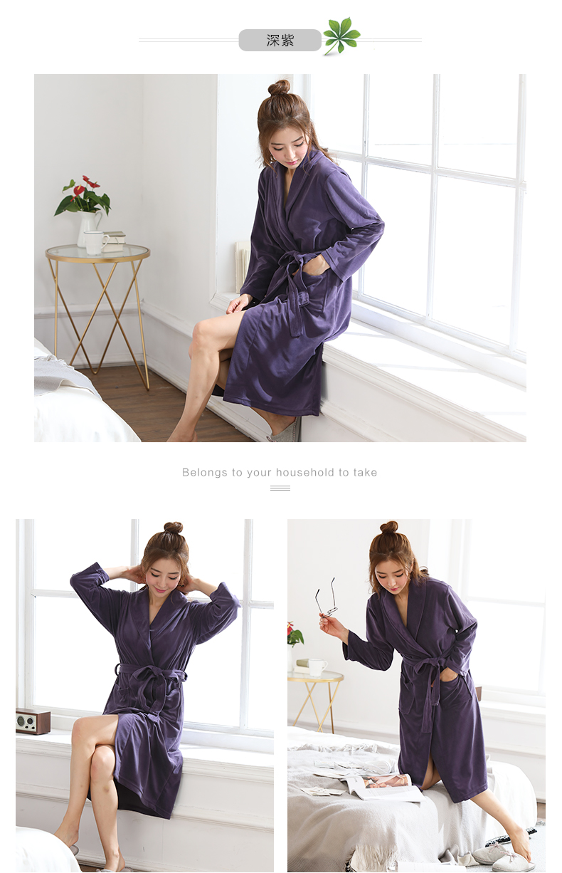 Mùa xuân và mùa thu cặp đôi lông cừu san hô áo ngủ nữ đồ ngủ nam mùa đông cộng với áo choàng dài mùa thu và áo choàng flannel mùa đông áo ngủ