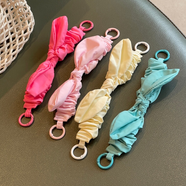 Mobile Phone Lanyard with Double Buckle Bowknot, Pleated Wrist Strap, Phone Keychain Accessory, Short Detachable Universal Strap