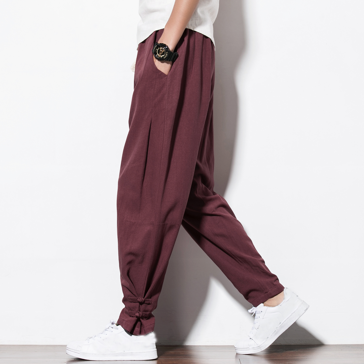 Spring and Autumn Chinese Style Men's Pants Loose Linen Pants Tang Suit Beam Pants Casual Trousers Cotton Linen Large Size Harem Pants Trendy