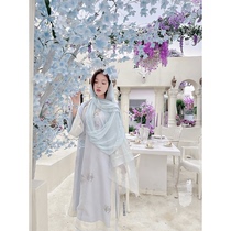 Chuanxian Mingyueqingfeng (#299) original design round neck large sleeves phoenix peony hand-embroidered long cloak with rock cliff pattern