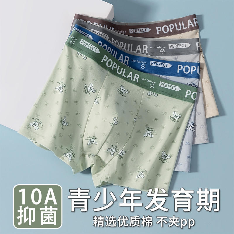 Underwear for Boys, Pure Cotton, Antibacterial Boxer Briefs for Teenagers, Boys in Early Development Period, High School Students, Boys' Boxer Briefs