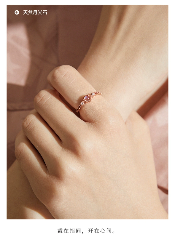 Nhẫn pha lê hồng nữ 925 sterling bạc ngón trỏ đơn màu đỏ mở vòng thời trang thích hợp cá tính vòng đuôi đơn giản - Nhẫn
