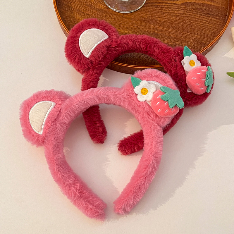 images 19:Strawberry-cute cute bear shampooed female swutter mask beam hair band 2022 new red hair card