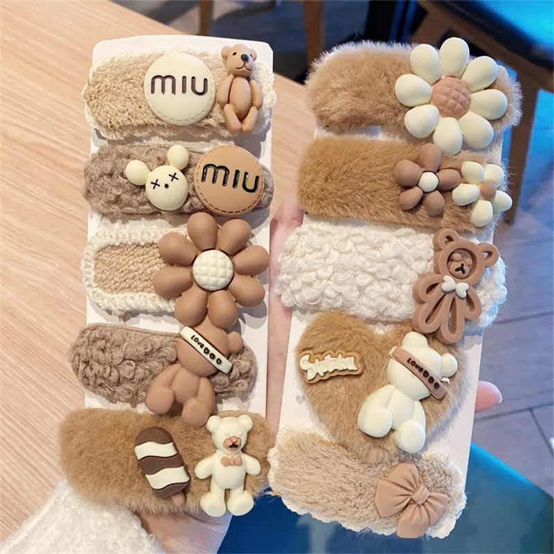 Autumn Winter Cute Little Bear Plush Hair Clip Woman side Liu Haiclip Card Issuer Card Children 2023 new clip head Trim Side Clip-Taobao