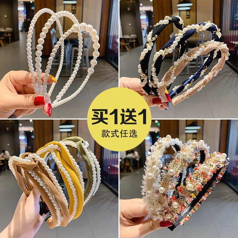 Hàn Quốc retro ngọc trai mỏng băng đô nữ người nổi tiếng tính khí đơn giản bó tóc áp tóc ra tất cả phù hợp với siêu tiên kẹp tóc - Phụ kiện tóc
