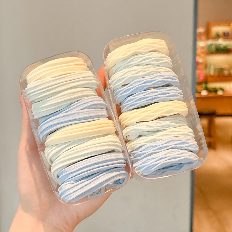 ゴムバンドヘアタイ女性高級かわいい海塩ブルーヘアタイ高弾力耐久性の高いポニーテールヘアリングレザーケース