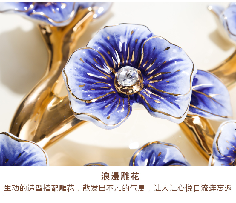 Fort SAN road new royal blue name plum flower series European ceramic compote household adornment fruit bowl dried fruit tray frame with cover