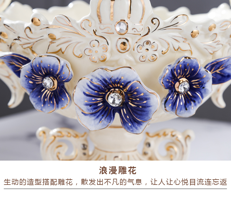 Fort SAN road new royal blue name plum European ceramic bowl sitting room adornment is placed large European ceramic fruit bowl