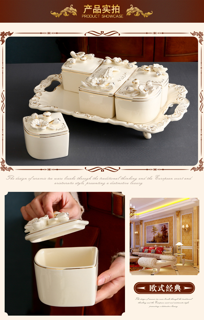 SAN road fort European dry fruit tray ceramic frame with cover large candy snack plate creative fruit bowl is placed in the living room