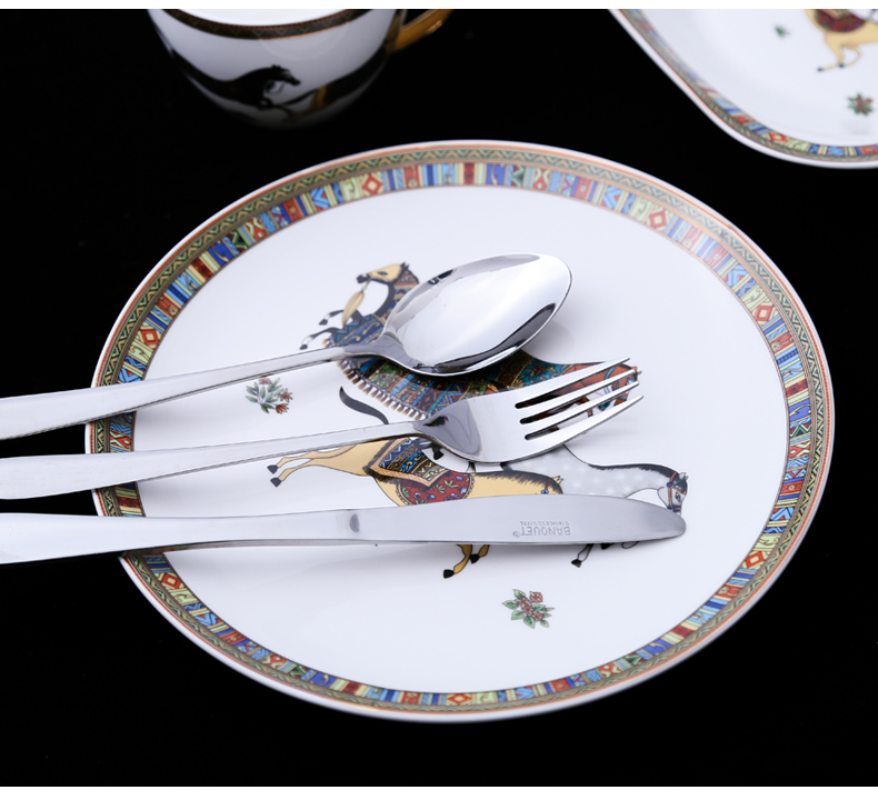 Fort SAN road continental cup dish plate ceramic steak three - piece suit household breakfast tray was one eating utensils