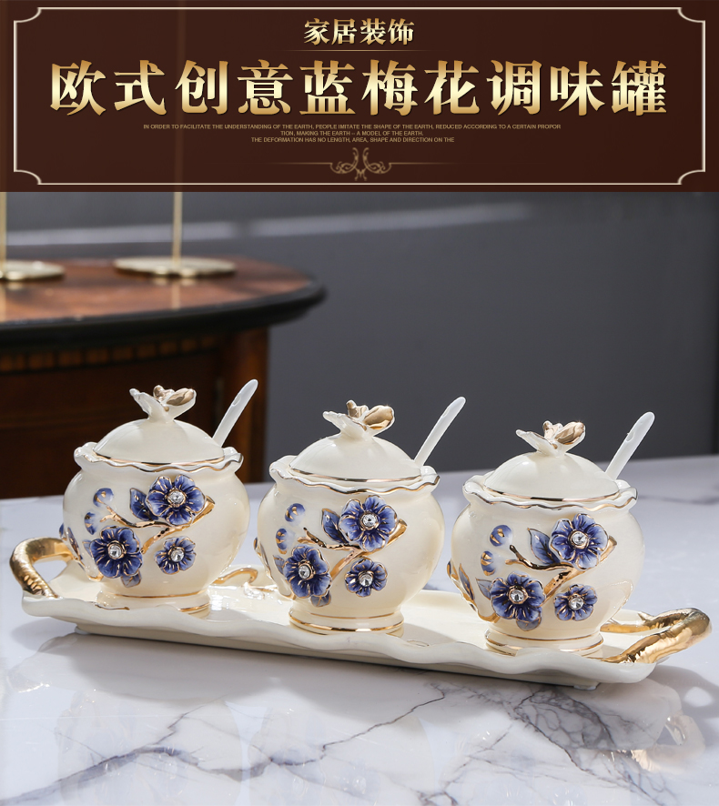 Fort SAN road new royal blue name plum European - style ceramics seasoning sauce can suit the kitchen decorate practical furnishing articles box of European style