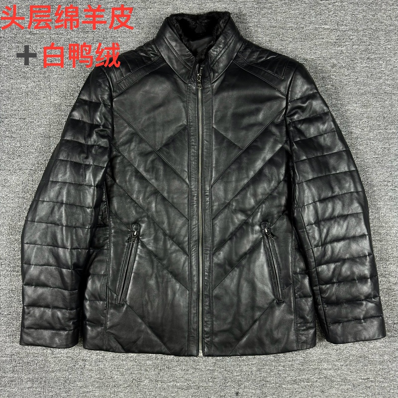 Genuine Leather down Jacket Men's Sheepskin Real Fur Collar Winter down Jacket Mink Fur Collar