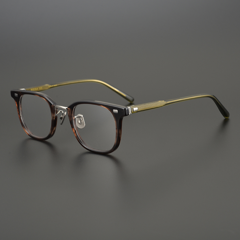 Olive green high-end sense Japanese ultra-light pure titanium large frame women's anti-blue light flat mirror men's trendy myopia glasses frame
