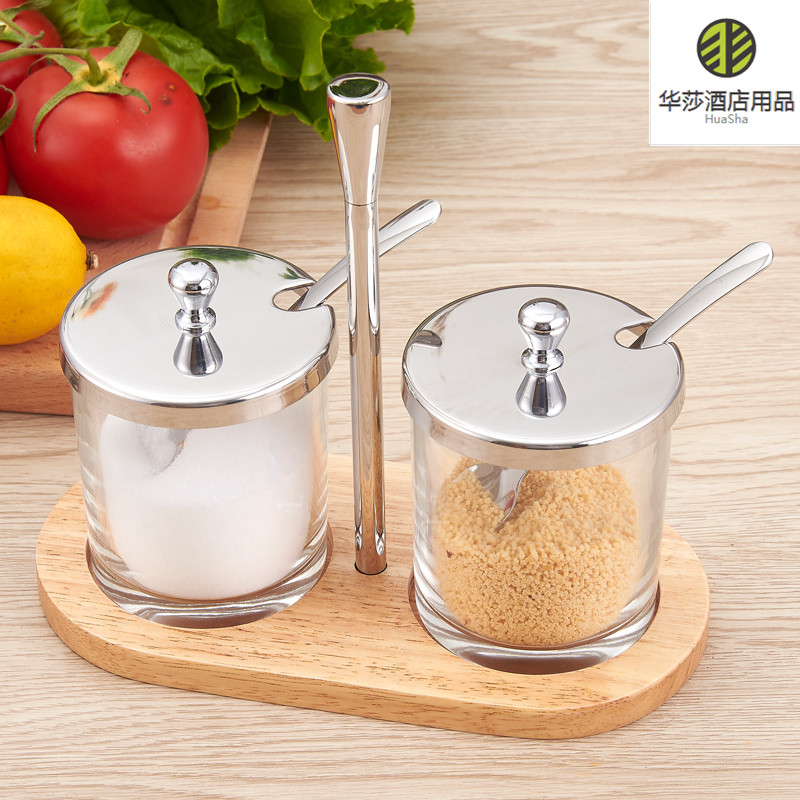 304 stainless steel set seasoning tank Seasoning tank European glass seasoning bottle seasoning box Seasoning tank Kitchen salt tank