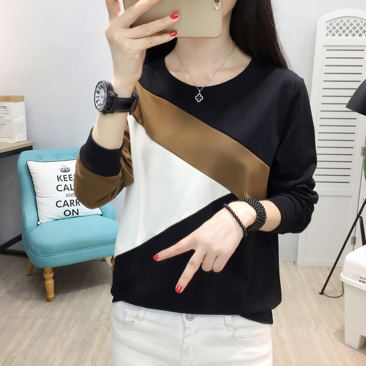 Mùa thu 2018 phiên bản Hàn Quốc mới của quần lửng size rộng mùa thu quần áo dài tay áo thun nữ mùa thu áo phông có cổ nữ