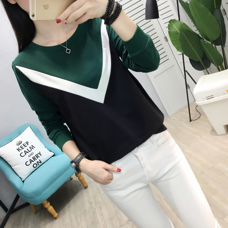 Mùa thu 2018 phiên bản Hàn Quốc mới của quần lửng size rộng mùa thu quần áo dài tay áo thun nữ mùa thu áo phông có cổ nữ