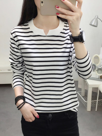 春装2025新款长袖t恤女士秋衣大码宽松打底衫中年妈妈纯棉上衣V领