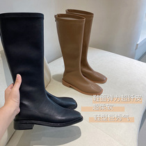 Long boots women's knee-thin flat students square head fashion spring and autumn single boots high Korean soft leather knight boots