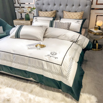 Eurostyle All-cotton Four Pieces Mesh Red Tide Cards Business Men Embroidered Silk Satin Quilt Cover Pure Cotton Bed Linen Bed