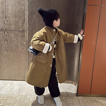 2021 Winter Dress New Boy Mid-Length cotton clothes in children Wind clothes Han version thickened Childrens foreign air coat jacket