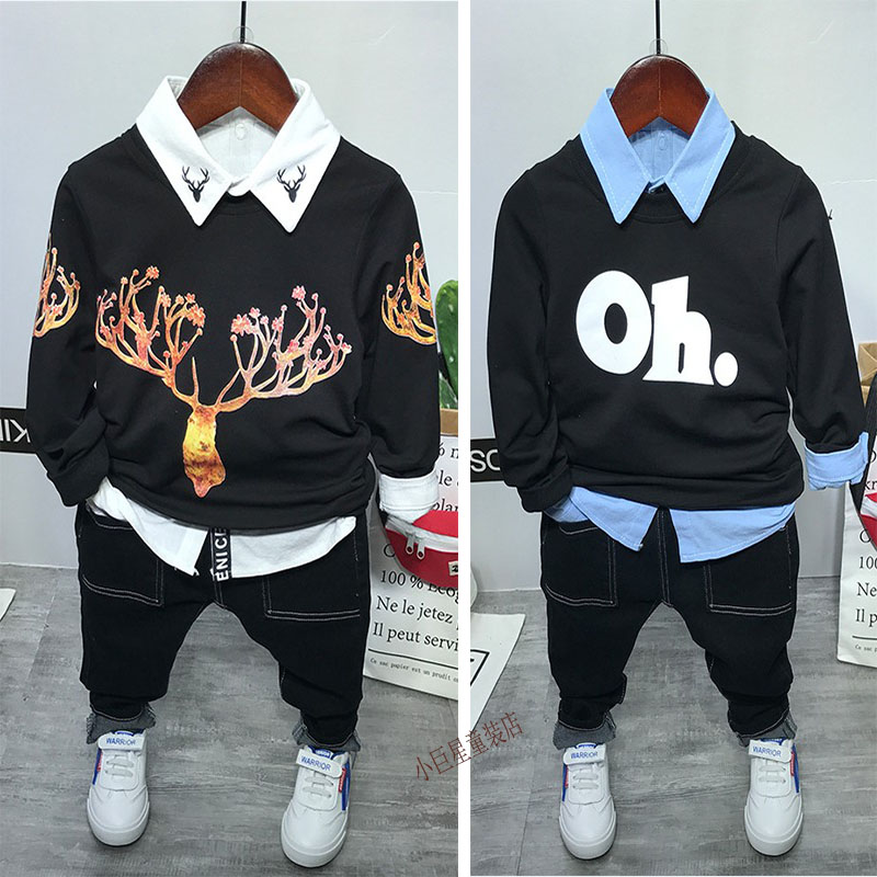 Boys spring and autumn suit 2021 Western style 2 children 3 babies 4 sets of heads 5 Korean version thick cotton T6 three-piece set 7-year-old children