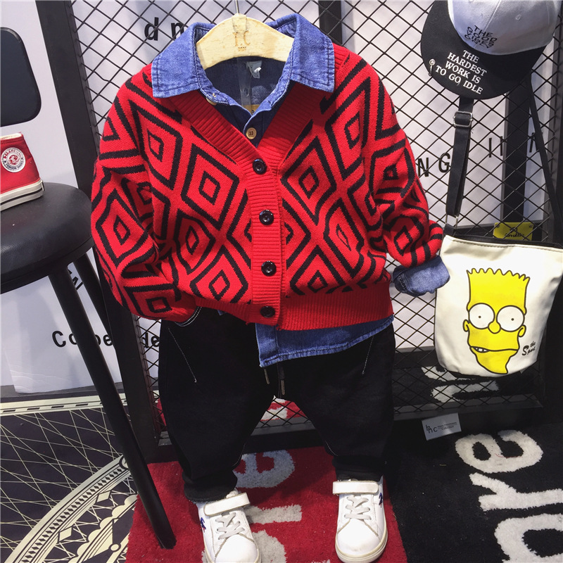 Boy Three suits Spring autumn 4-5-6 years old boy foreign pie sweater Children 2 Fall 2021 Han Edition 3 Baby 7