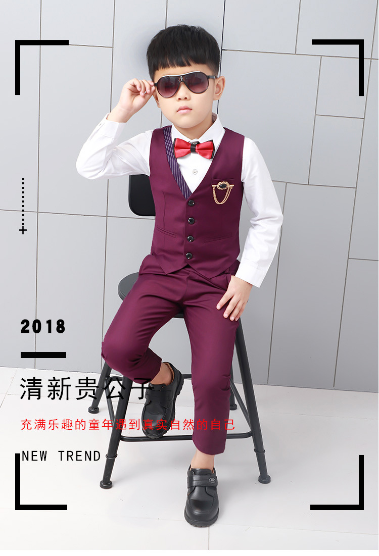 Váy hoa bé trai dài tay vest vest ba mảnh phù hợp với mùa thu trẻ em chủ nhà nhỏ trang phục gió Anh set đồ vest bé trai